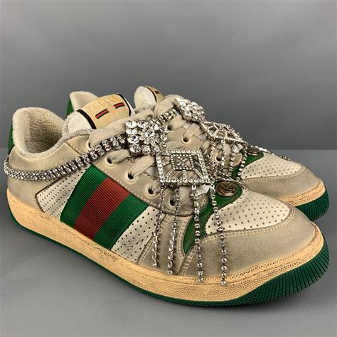 gucci pre distressed sneakers|Gucci screener sneakers with crystals.